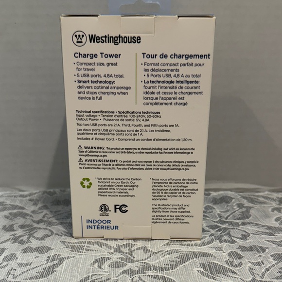 Westinghouse 5-Port USB Charging Tower – Smart Technology – New in Box - Picture 3 of 4
